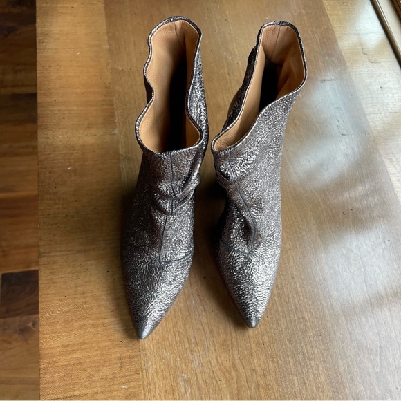 IRO Textured Leather Metallic Point Toe Slouchy Heeled Booties size 39/US 8 - Picture 11 of 11